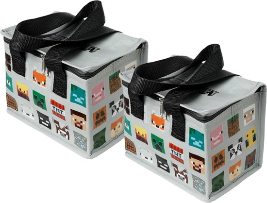 Puckator Kleine lunch/sixpack koeltas - 2 st - Minecraft print - 21 x 15 cm - 4,4 L van Puckator