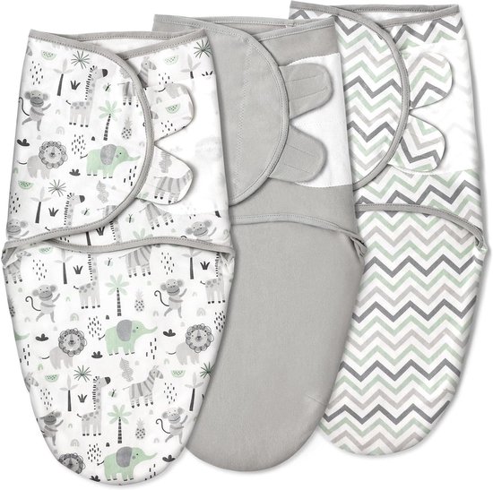 Pucksack voor baby's inbakerdoek voor pasgeborenen slaapzak voor peuters set van 3 luiers 100% biologisch katoen (groen) - 0-3 maanden van Pucksack