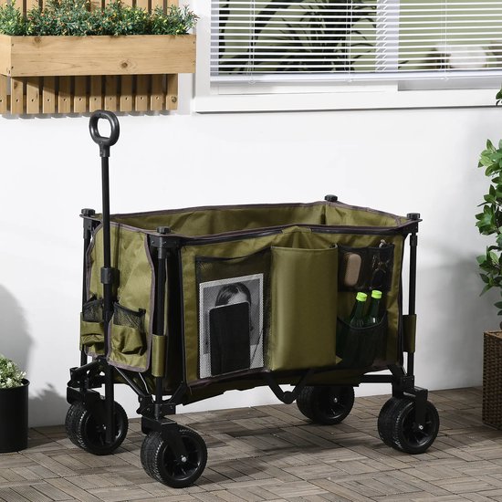 Pugsdrly bolderkar, opvouwbaar, 7 zijvakken, verstelbare handgreep, tot 120 kg, staal, groen, 100 x 48 x 100,5 cm van Merkloos
