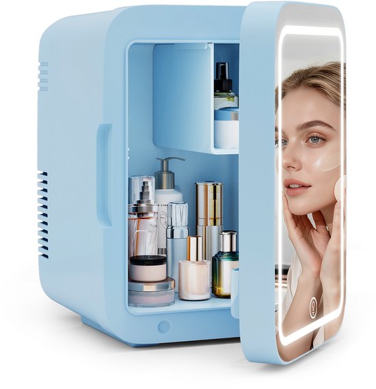 Puluomis Mini koelkast - 4L - Skincare Fridge - LED-verlichting - Make-up Koelkast - DC 12/24V & AC 220-240V - Koelen & Verwarmen - Blauw