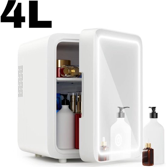 Puluomis Mini koelkast - 4L - Skincare Fridge - LED-verlichting - Make-up Koelkast - DC 12/24V & AC 220-240V - Koelen & Verwarmen - Wit van Merkloos