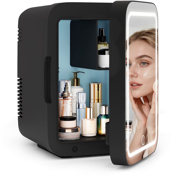 Puluomis Mini koelkast - 4L - Skincare Fridge - LED-verlichting - Make-up Koelkast - DC 12/24V & AC 220-240V - Koelen & Verwarmen - Zwart