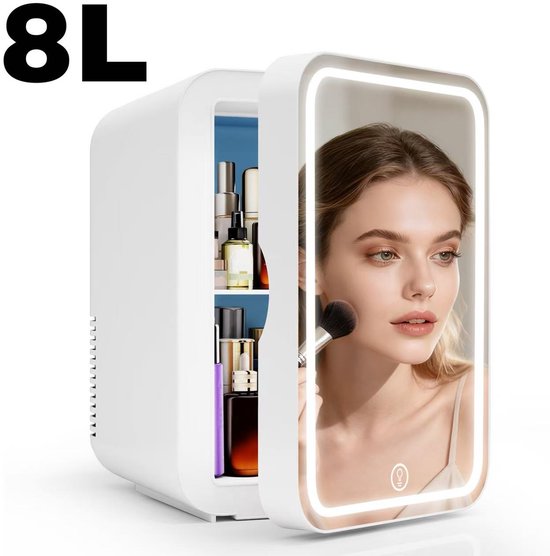 Puluomis Mini koelkast - 8L - Skincare Fridge - LED-verlichting - Make-up Koelkast - DC 12/24V & AC 220-240V - Koelen & Verwarmen - Wit van Merkloos