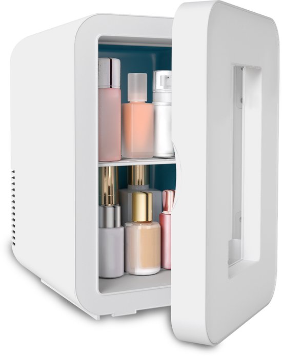 Puluomis Mini koelkast - 8L - Skincare Fridge - Visuele deur - Make-up Koelkast - DC 12/24V & AC 220-240V - Koelen & Verwarmen - Wit