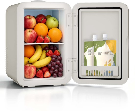 Puluomis - Mini koelkast 8L - Skincare & make-up fridge - 12V & 220V - Koel & warm - Auto koelkast - Compact - Beige van Merkloos
