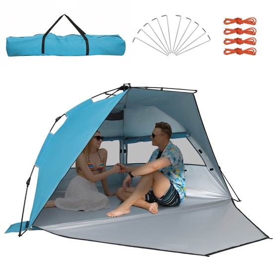 Puluomis Pop-up Strandtent - Koepeltent - 266x251x130cm - UPF 50+ Zonbescherming - UV Bescherming - 3-4 Personen - 3 vensters - met ritssluiting - inclusief draagtas van Merkloos