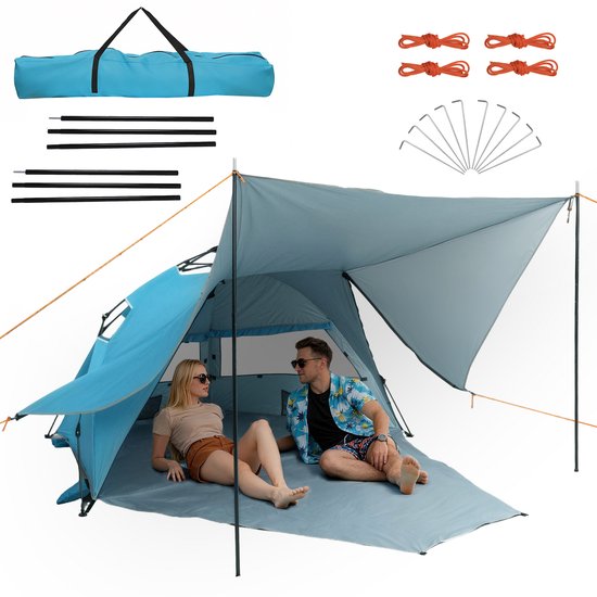 Puluomis Pop-up strandtent - Koepeltent - met zonnescherm - 266x251x130 cm - UPF 50+ zonbescherming - 3-4 personen - Draagtas van Merkloos