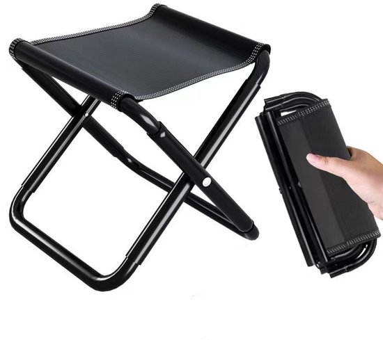 PULUZ Campingkruk - Draagbare opvouwbare kruk - Met opbergtas - Voetenbank voor buiten - Lichtgewicht opvouwbare zitting - Geschikt voor reizen, wandelen, tuinieren, vissen, barbecueën, strand - Zwart - 30 cm