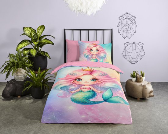 Pure dekbedovertrek zeemeermin prinses - 1 persoons 140x200/220 cm - Roze - Microvezel