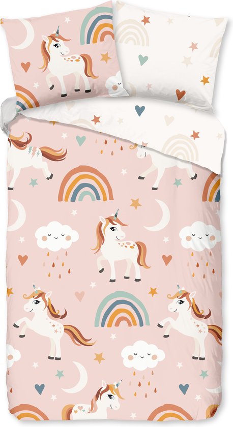 Pure Kinderdekbedovertrek "eenhorens en regenbogen" - Multi - (140x200/220 cm) - Microfiber van Pure