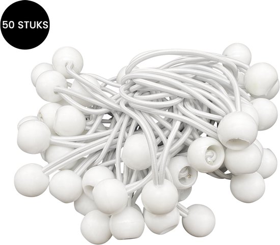 Purepeak Spanelastiek Set 50 Stuks - Wit - Tentspanner - Spanrubbers - Elastiek Koord - 11-21 cm Rekbaarheid van Merkloos