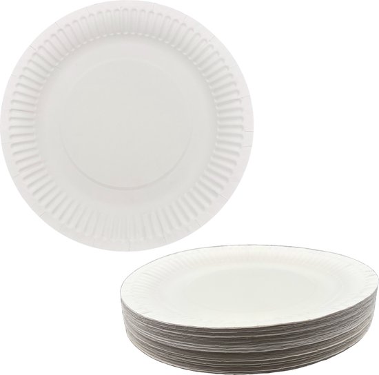 Purepeak Wegwerp Borden Set 100 Stuks - Feestborden - Ø 23 cm - Papier - Wit - BBQ Borden