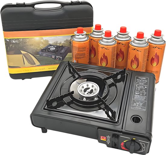 QIN® Camping Gasstel - Gasstel - Kooktoestel Camping - Zwart - 28cm x 20cm x 6cm