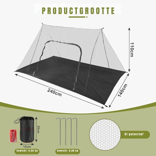 QIN® Klamboe Tent - Pop Up Tent - Inclusief Opbergtas - Lichtgewicht - Waterdichte Muggen Tent met Ritssluiting - Zwart - 240cm x 140cm x 110cm van Qin