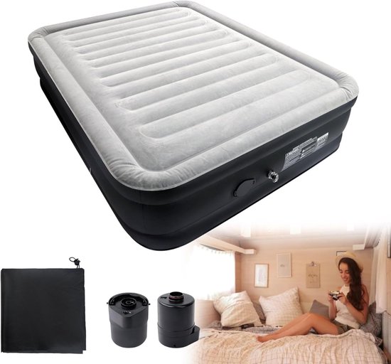QIN® Veldbed 2 Personen - Veldbed Kamperen - Veldbed - Zwart/Grijs - 200cm x 155cm x 46cm