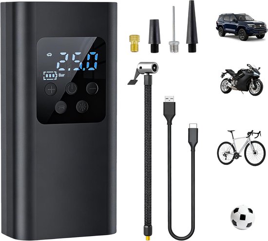 Qingning Draadloze Elektrische Luchtpomp, 150 PSI Elektrische Bandencompressor met , Auto Stop, LED Zaklamp, Draadloze Autopomp Set Mini Draagbare Pomp voor Auto, Fiets, Motor, Ballen van Merkloos