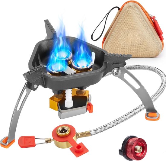 QORA® Wokbrander - Kookbrander 7200 Watt - Wok Brander - Met Slang en Regelaar - Propaan/Gas - Voor Buiten – Camping Kooktoestel Wind Proof – Zwart - 16cm x 16cm x 11cm