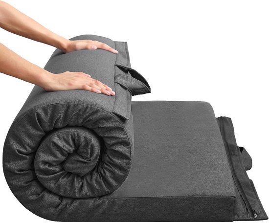 QPFO® Opvouwbaar futon matras - hypoallergene stof - dik geheugenfoam - met handvat en ritssluiting - 90x190 cm blauw van Merkloos