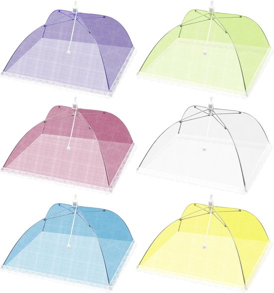 QTTVBTNA - 6 Stuks Voedselhoezen - Opvouwbare Fruitvliegenkap van Mesh - Voedselafdekking voor Fruit, Snacks, BBQ, Picknick en Buiten - 33x33cm