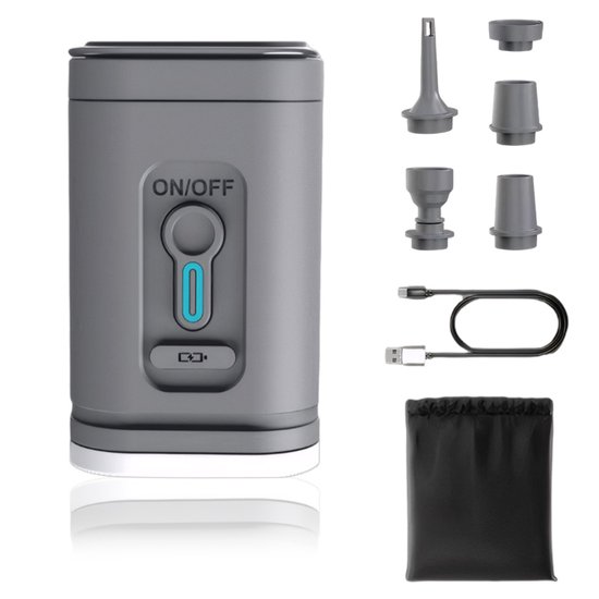 QTTVBTNA - Elektrische Opblaaspomp - 2-in-1 LED Campinglamp - 2400 mAh - Oplaadbare elektrische pomp - Voor luchtbed, opblaasbaar zwembad, zwemring, vacuüm opbergzak - Grijs - 5x5x8,3cm - 1 stuk van Merkloos