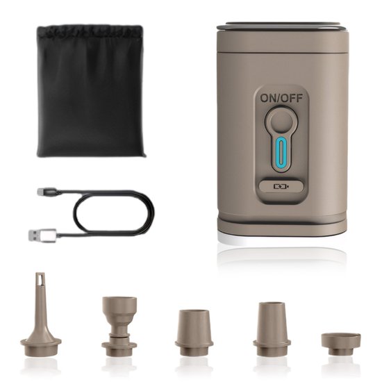QTTVBTNA - Elektrische Opblaaspomp - 2-in-1 LED Campinglamp - 2400 mAh - Oplaadbare elektrische pomp - Voor luchtbed, opblaasbaar zwembad, zwemring, vacuüm opbergzak - Khaki - 5x5x8,3cm - 1 stuk van Suricara