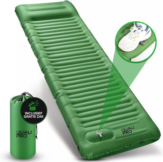 QualiPro® Slaapmat met ingebouwde pomp 12cm dik - 190 X 60 Cm - Comfortabel luchtmatras - Zelfopblazend met de voet - TPU+80D Nylon - Luchtbed met ingebouwde pomp - Luchtmatras met ingebouwde pomp van QualiPro