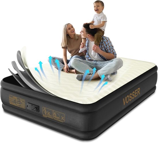 Queen luchtmatras met geïntegreerde pomp - Luxe opblaasbaar matras voor camping van Merkloos