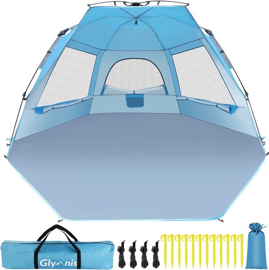Quick Up Strandtent Automatische strandtent UV-bescherming 50+ Windbescherming Zonbescherming met Quick-Up-systeem Kleine verpakkingsgrootte voor 4-5 personen van WolfWise