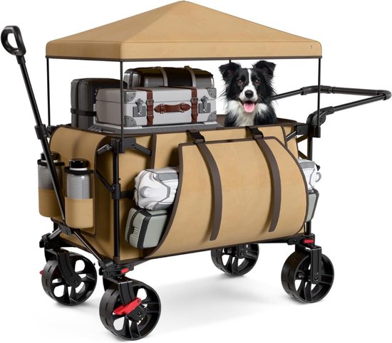 QUOVO® Bolderkar Opvouwbaar Luchtbanden - Bolderkar - Bolderkar Opvouwbaar - Khaki - 95cm x 53cm x 70cm