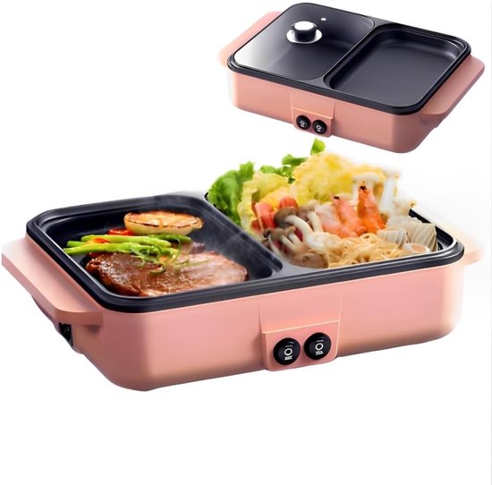 Quvo® Hotpot Pan - Hot Pot Pan Chinees - Hot Pot Pan 2 Vaks - Roze - 35cm x 22cm x 8cm
