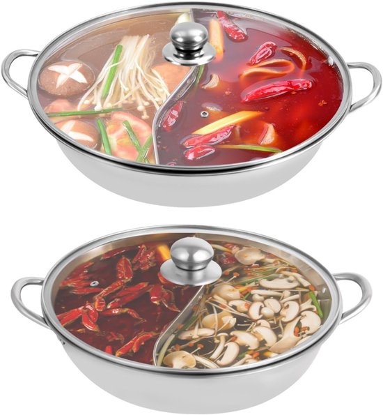 Quvo® Hotpot Pan - Hot Pot Pan Chinees - Hot Pot Pan 2 Vaks - Zilver - 12cm x 12cm x 4cm