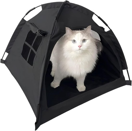 Quvo® Kattentent - Huisdier tent – Draagbaar Dierenhuis - Kattenhol – Kattenmand Voor Binnen En Buiten - Dierentent - Zwart - 58cm x 58cm x 45 cm van Merkloos