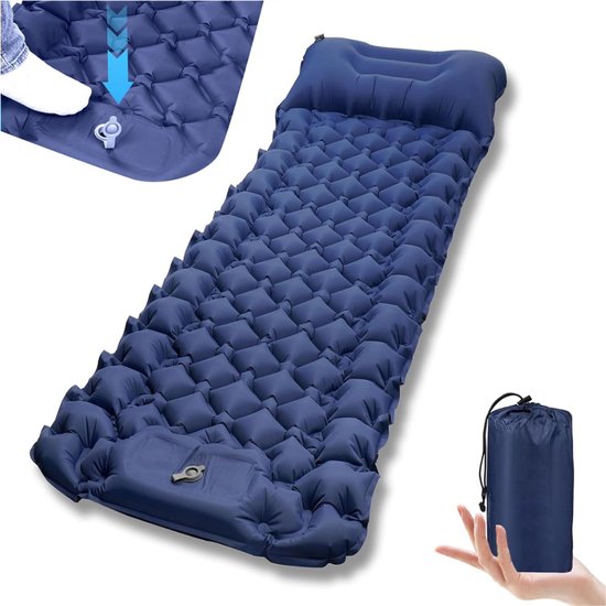Quvo® Luchtbed met Ingebouwde Pomp - Luchtbed met Pomp - Luchtbed -Blauw - - 198cm x 68cm x 1 cm van Merkloos