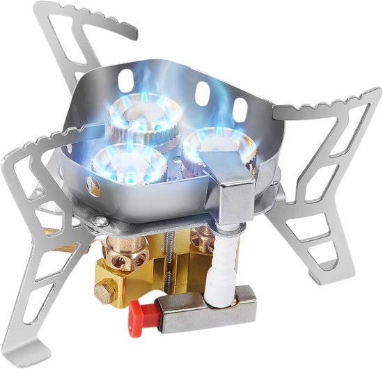 Quvo® Wokbrander Kookbrander voor Butaan- Koper en Gietzijer - Gemakkelijk Instelbaar - Maximaal vermogen - met Slang en Regelaar - Geschikt voor Binnen en Buitengebruik - Wok Brander - Butaan - Zilver/Oranje - 9 cm x 9 cm x 10 cm