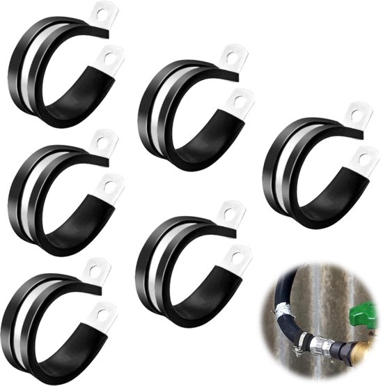 R-Type Buisbevestigingsklem - Staal 304 - Rubberen demping - Voor pijpen en draden - Schokabsorberend - Technici/elektriciens - Zilver - 30mm - 6 stuks van Merkloos