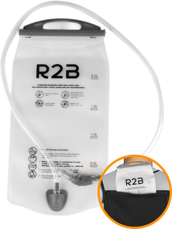 R2B Waterzak 2 Liter - Drinkzak BPA Vrij & Lekvrij - Geschikt voor Hardloopvest of Hardloop Rugzak - Drinkrugzak