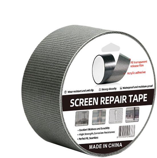 Raamhor Reparatie Tape - Horren Plakker Gaas - Gaten Dichten - Zelfklevend Glasvezel - 1 Meter - Grijs