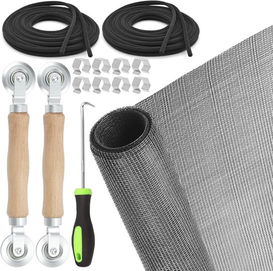Raamscherm Reparatie Kit - Horren Herstel - Scherm Dichten - Compleet Glasvezel Set - 150 x 270 cm - Grijs