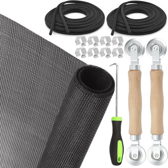 Raamscherm Reparatiekit - Horren Herstel - Scherm Repareren - Compleet Set - 121x300cm Gaas - Zwart