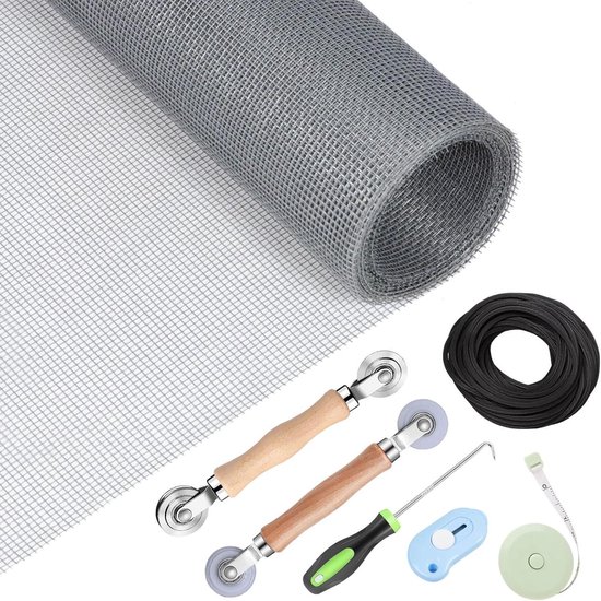 Raamscherm Reparatieset - Hor reparatiekit - Scherm repareren - Inclusief alle gereedschappen - 59 x 106 inch - Grijs van Merkloos