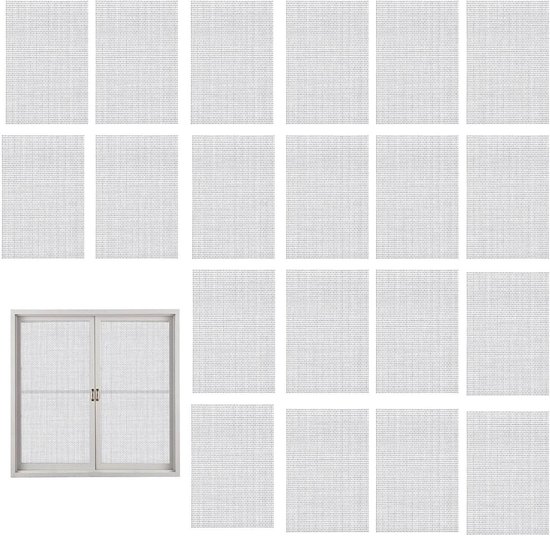 Raamscherm Reparatieset - Horren Plakker - Gaten Dichten - Zelfklevend Glasvezel - 20 Stuks - Grijs