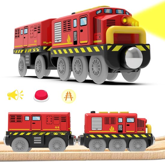 Rail Elektrische trein voor kinderen, passagiers, locomotief op batterijen, motorbalset, compatibel met Thomas Brio, educatief speelgoed, rood