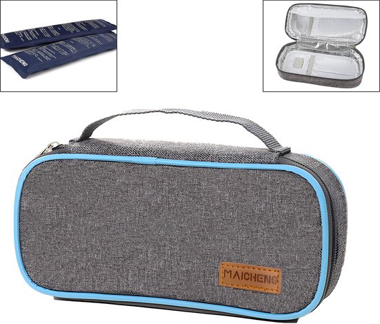 Rainbecom - Insuline Koeltas - Diabetes Koelcase - 21x10x4.5cm - Diabetische Reistas - Insuline Etui - Insulinepennen - Medische Koeltas voor Insulinespuit - Travel Case met 2 Ice Packs voor Insuline Pen – Draagbare Medische Koeltas – Grijs - Langdur van Rainbecom