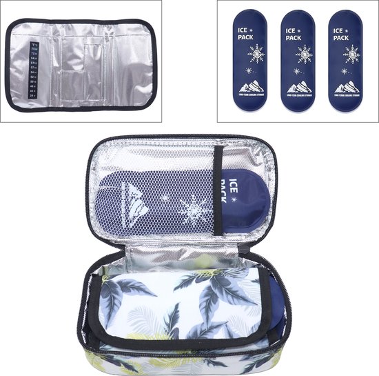 Rainbecom - Insuline Koeltas met Temperatuurstrip - Diabetes Koeltas - 21x6x11cm - Diabetische Reistas - Insuline Etui - Insulinepennen - Medische Koeltas voor Insulinespuit - Travel Case met 3 Ice Packs - Draagbare - Tropical Breeze van Rainbecom