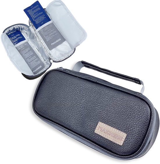 Rainbecom - Insuline Koeltas PU - Diabetes Koeltas met 2 Ice Packs - 21x6x10cm - Diabetes Etui met 2 Koelelementen - Medische Reiskoeltas voor Insulinepennen - Zwart van Rainbecom