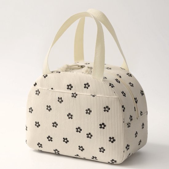 Rainbecom - Koeltas - Koeltassen 6.5 L - Lunchtas Dames en Kinderen - Geïsoleerde Lunch Bag met Voorvak - Corduroy - Beige met Bloemen