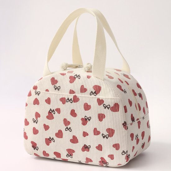 Rainbecom - Koeltas - Koeltassen 6.5 L - Lunchtas Dames en Kinderen - Geïsoleerde Lunch Bag met Voorvak - Corduroy - Beige met Hartjes van Rainbecom