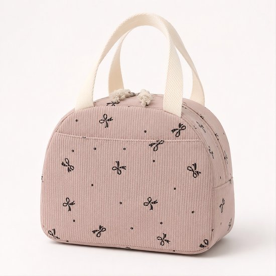 Rainbecom - Koeltas - Koeltassen 6.5 L - Lunchtas Dames en Kinderen - Geïsoleerde Lunch Bag met Voorvak - Corduroy - Paars met Strikjes van Rainbecom