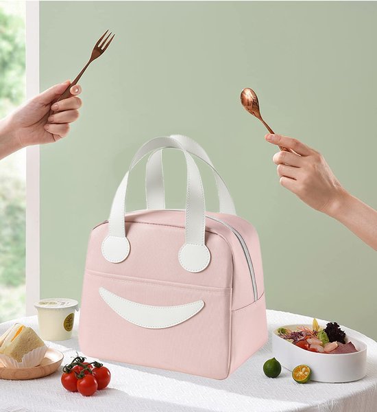 Rainbecom - Koeltassen - Lunchtas - 23.5x14x20.5 cm - 6.7 Liter - Roze - Isolatie - 300D Kationisch Polyester - Lunchtas met smileygezicht - Klittenbandsluiting - Handvat Riem - Koeltas - Lunch Bag - Geïsoleerde Koeltas - Picknicktas van Rainbecom
