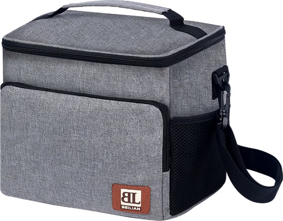 Rainbecom - Koeltassen - Lunchtas – 26x21x22 cm – 12 Liter - Grijs - Isolatie - Kationisch Polyester - Handvat Riem - Koeltas - Lunch Bag - Geïsoleerde Koeltas - Picknicktas van Rainbecom